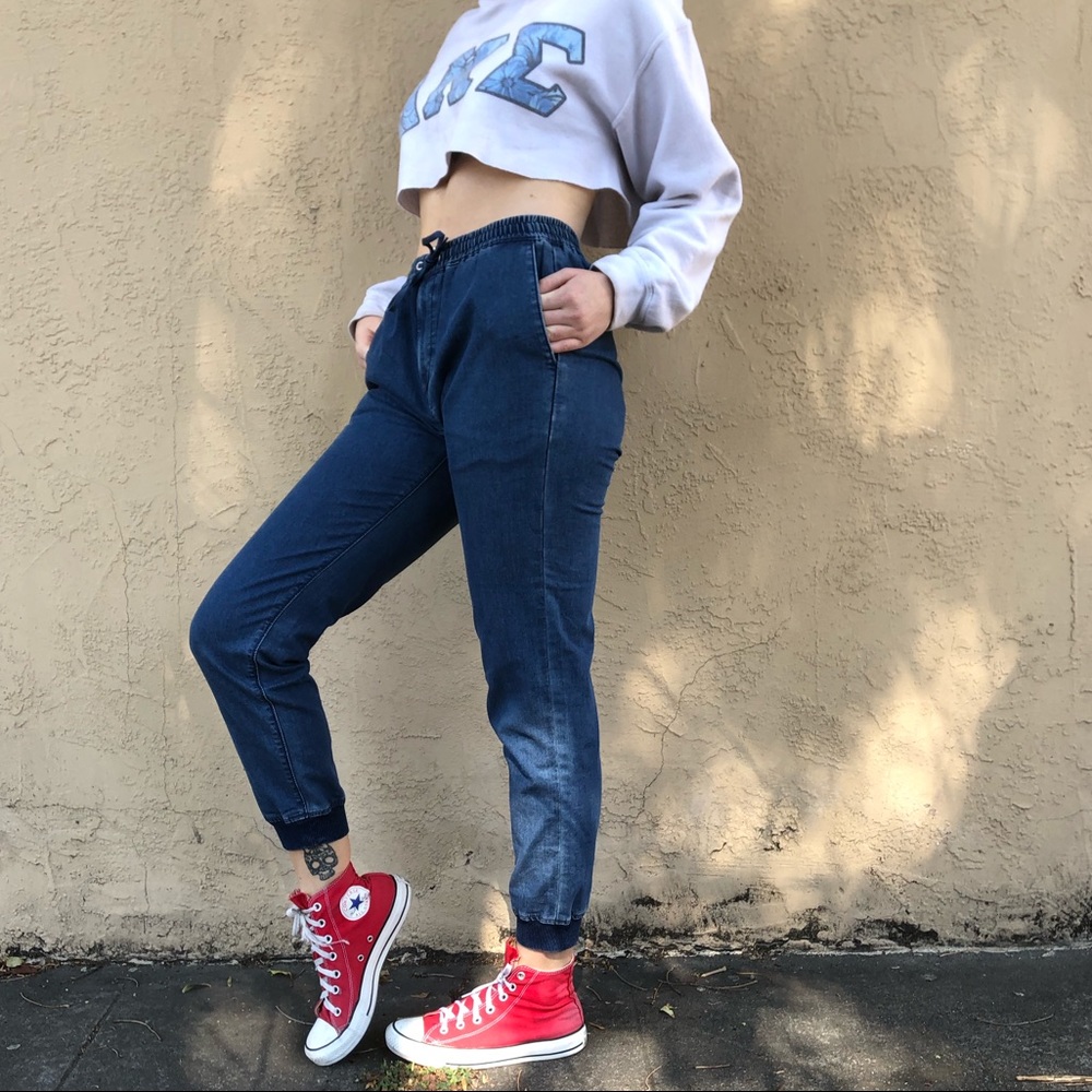 Draw-string Denim Track Pants
